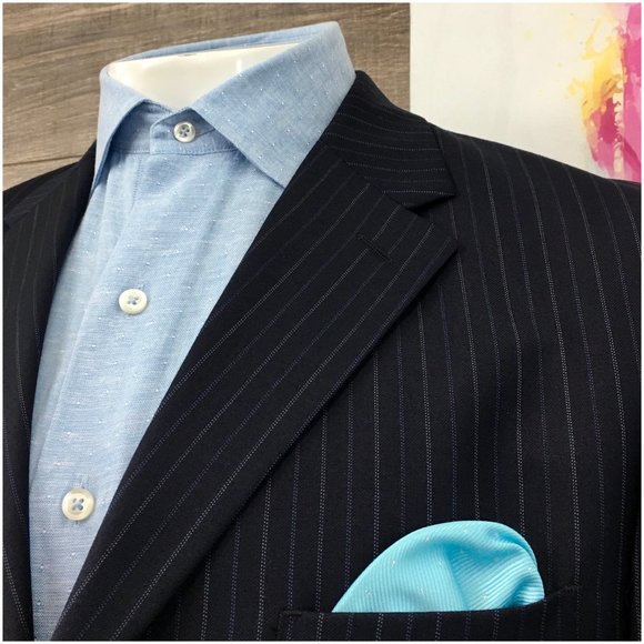Stafford Mens Suit 2 Piece Set Size 42R Jacket Blazer Pants Wool Silk Navy Blues - Picture 4 of 16